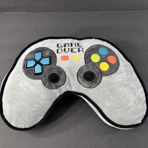 Your Zone Game Over Video Game Controller Shaped Neck Throw Pillow Gray Plush